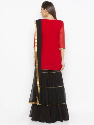 Red Embroidered Georgette Salwar 3