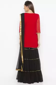 Red Embroidered Georgette Salwar