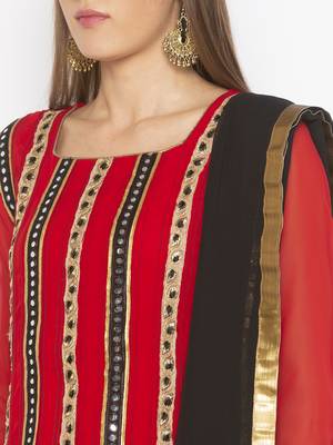 Red Embroidered Georgette Salwar 4