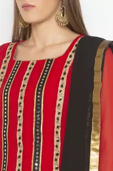 Red Embroidered Georgette Salwar