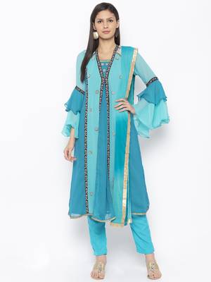 Blue Embroidered Georgette Salwar 1