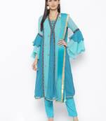 Blue Embroidered Georgette Salwar