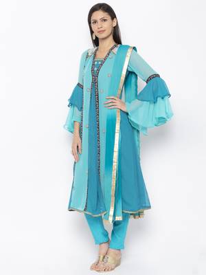 Blue Embroidered Georgette Salwar 2