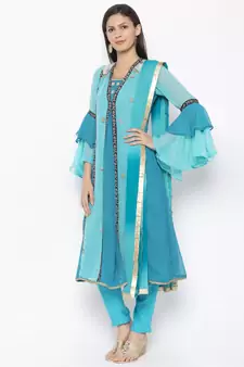 Blue Embroidered Georgette Salwar