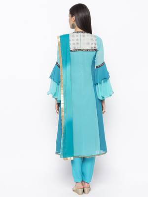 Blue Embroidered Georgette Salwar 3
