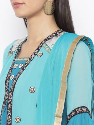 Blue Embroidered Georgette Salwar 4