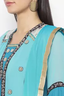 Blue Embroidered Georgette Salwar
