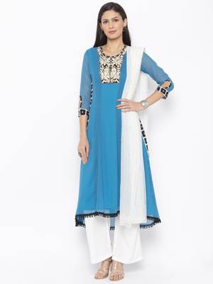 Blue Embroidered Georgette Salwar 1