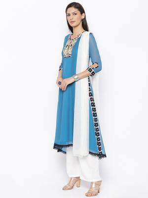 Blue Embroidered Georgette Salwar 2