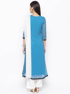 Blue Embroidered Georgette Salwar 3