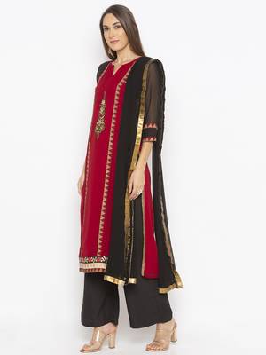Maroon Embroidered Georgette Salwar 2