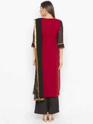 Maroon Embroidered Georgette Salwar 3