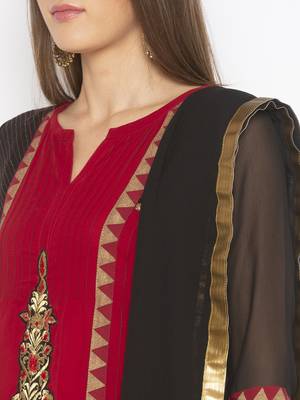 Maroon Embroidered Georgette Salwar 4