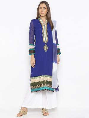 Dark Blue Embroidered Georgette Salwar 1
