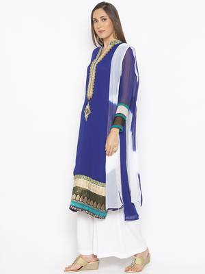 Dark Blue Embroidered Georgette Salwar 2