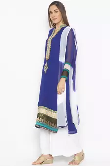 Dark Blue Embroidered Georgette Salwar