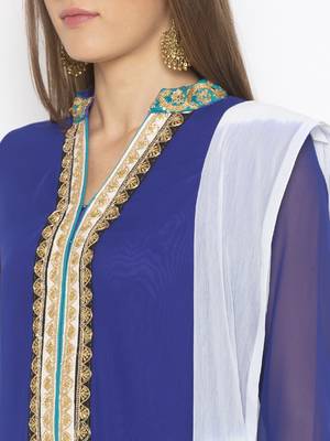 Dark Blue Embroidered Georgette Salwar 4