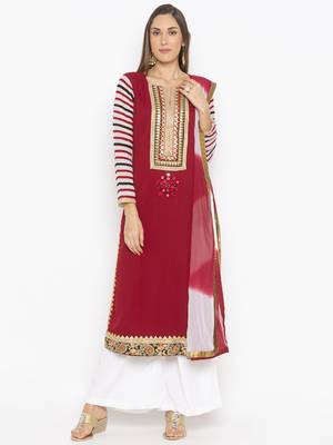 Maroon Embroidered Georgette Salwar 1
