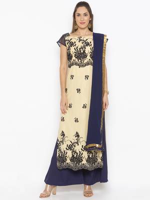 Beige Embroidered Faux Net Salwar 1
