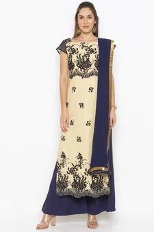 Beige Embroidered Faux Net Salwar