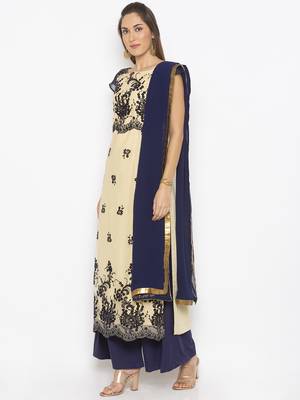 Beige Embroidered Faux Net Salwar 2