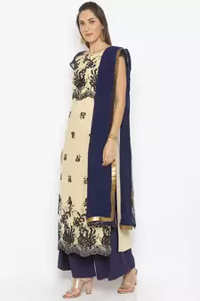 Beige Embroidered Faux Net Salwar