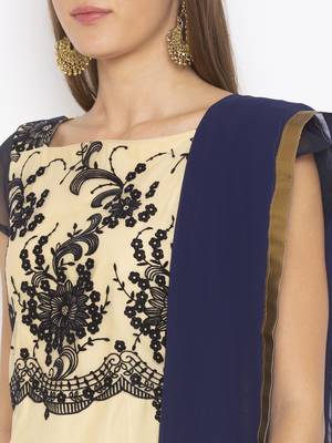 Beige Embroidered Faux Net Salwar 4
