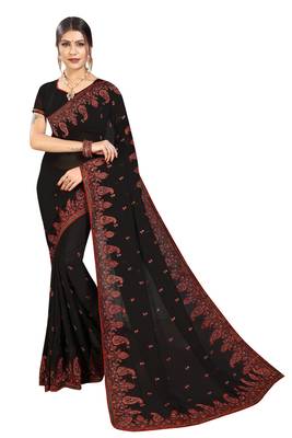 Black Embroidered Georgette Saree With Blouse 1