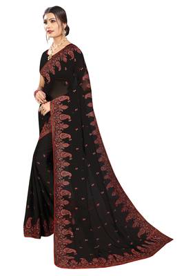 Black Embroidered Georgette Saree With Blouse 2