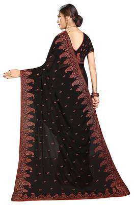 Black Embroidered Georgette Saree With Blouse 3