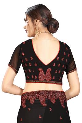 Black Embroidered Georgette Saree With Blouse 4