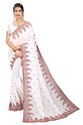 White Embroidered Georgette Saree With Blouse 1