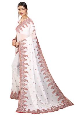 White Embroidered Georgette Saree With Blouse 2