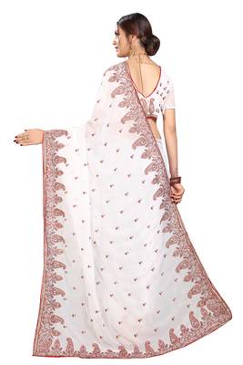 White Embroidered Georgette Saree With Blouse 3
