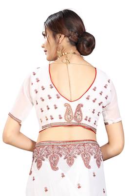 White Embroidered Georgette Saree With Blouse 4