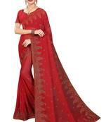 Maroon Embroidered Georgette Saree With Blouse