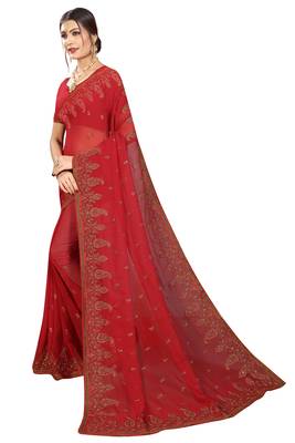Maroon Embroidered Georgette Saree With Blouse 2