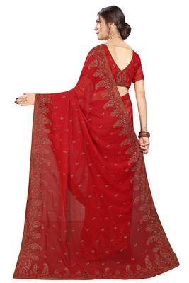 Maroon Embroidered Georgette Saree With Blouse 3