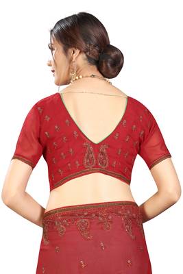 Maroon Embroidered Georgette Saree With Blouse 4