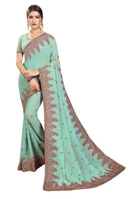 Green Embroidered Georgette Saree With Blouse 1