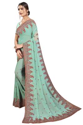 Green Embroidered Georgette Saree With Blouse 2