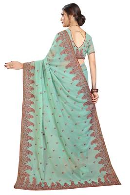 Green Embroidered Georgette Saree With Blouse 3