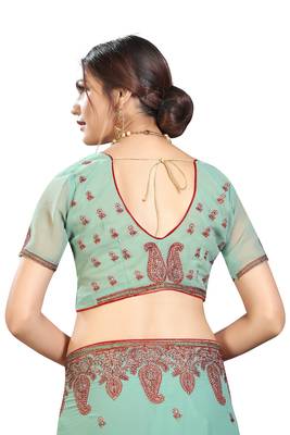 Green Embroidered Georgette Saree With Blouse 4