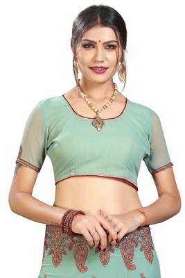 Green Embroidered Georgette Saree With Blouse 5