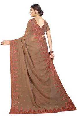 Beige Embroidered Georgette Saree With Blouse 3