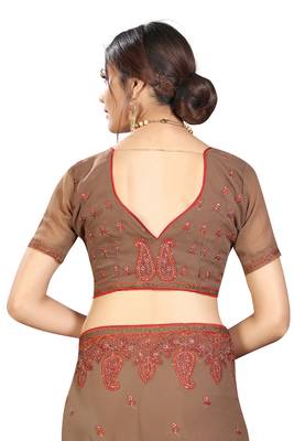 Beige Embroidered Georgette Saree With Blouse 4