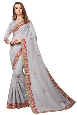 Grey Embroidered Georgette Saree With Blouse 1
