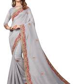 Grey Embroidered Georgette Saree With Blouse