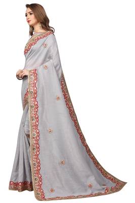 Grey Embroidered Georgette Saree With Blouse 2