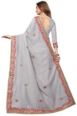 Grey Embroidered Georgette Saree With Blouse 3